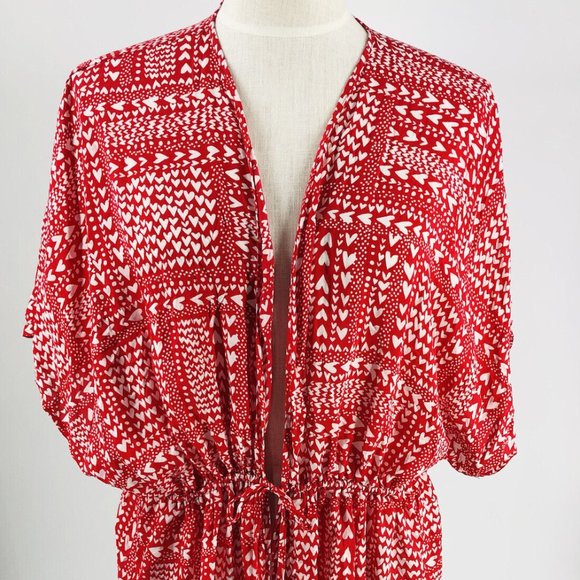 Victoria’s Secret Red Heart Kimono Robe One Size Sexy Red Cover Up - Picture 2 of 9